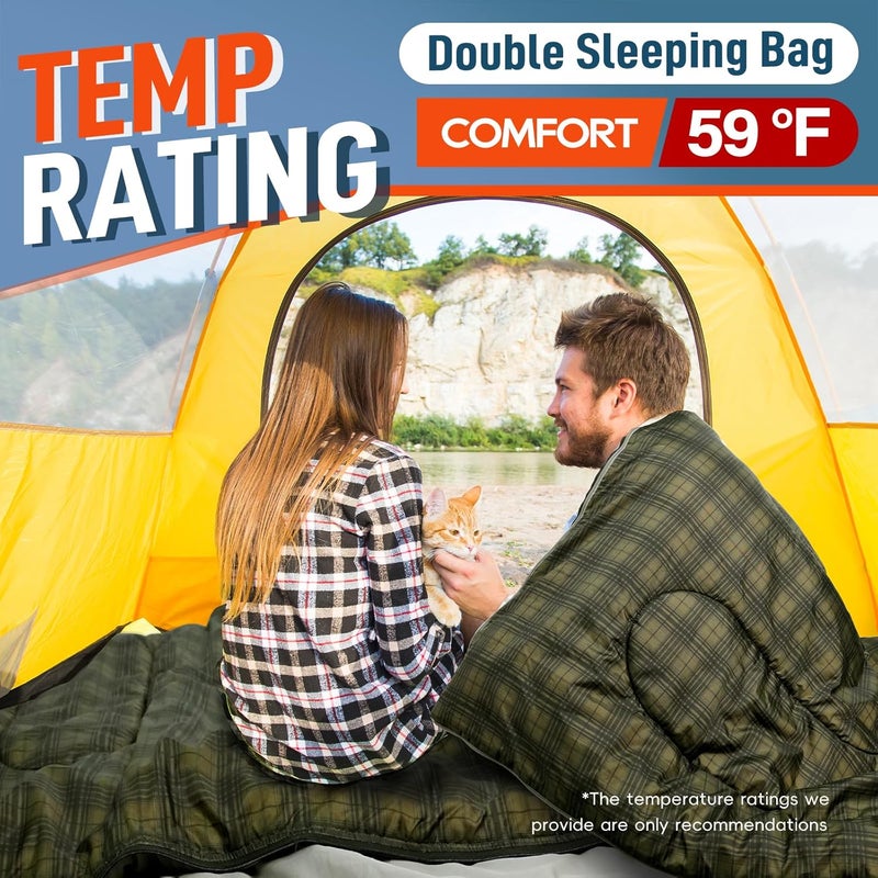 Mereza Double Sleeping Bag for Adults Mens with Pillow, XL Queen Size Two Person Sleeping Bag for All Season Camping Hiking Backpacking 2 Person Sleeping Bags for Cold Weather & Warm - Image 2